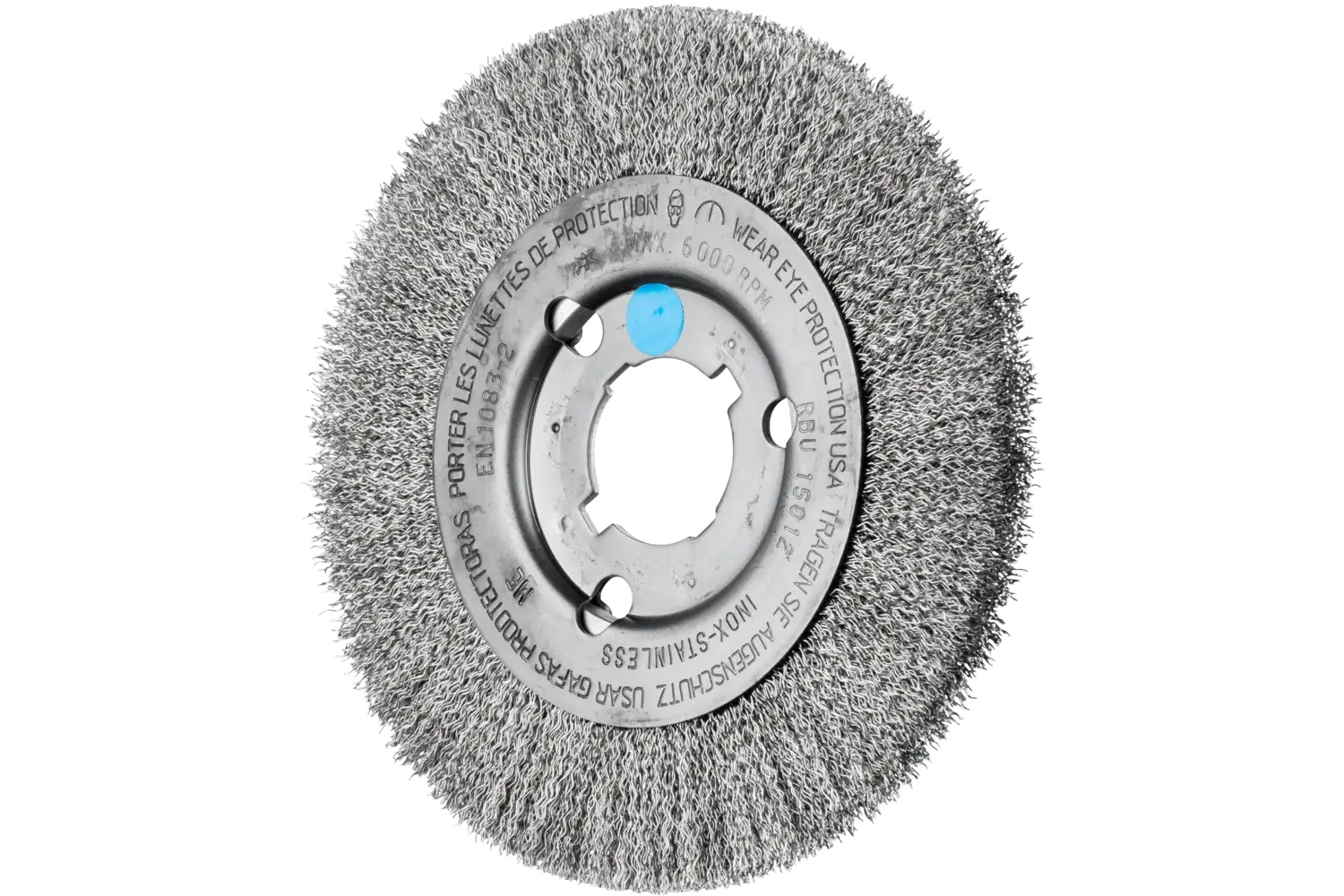 Picture of Pferd Crimped Wire Wheel Brush 6" Dia Narrow Face .012 Stainless Steel 5/8-1/2" Arbor